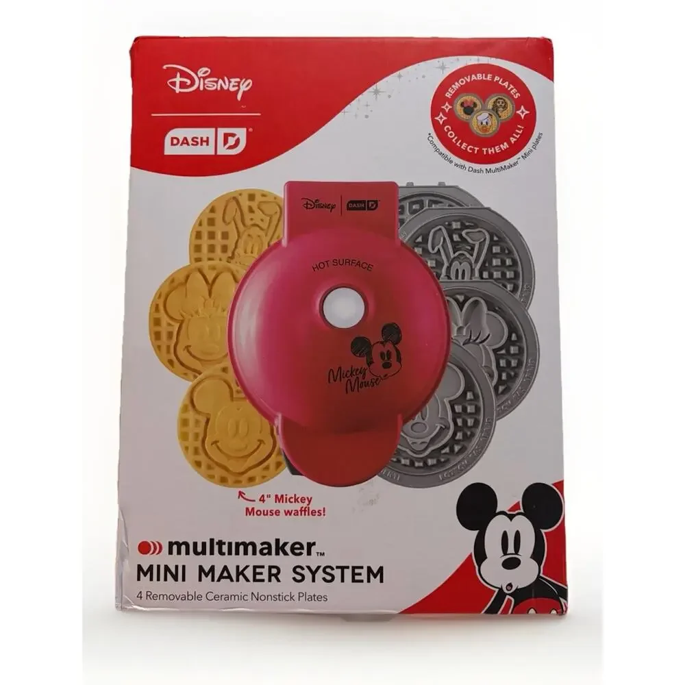 Disney Dash Multimaker Mini Waffle Maker System Mickey Minnie Pluto Plates 4”